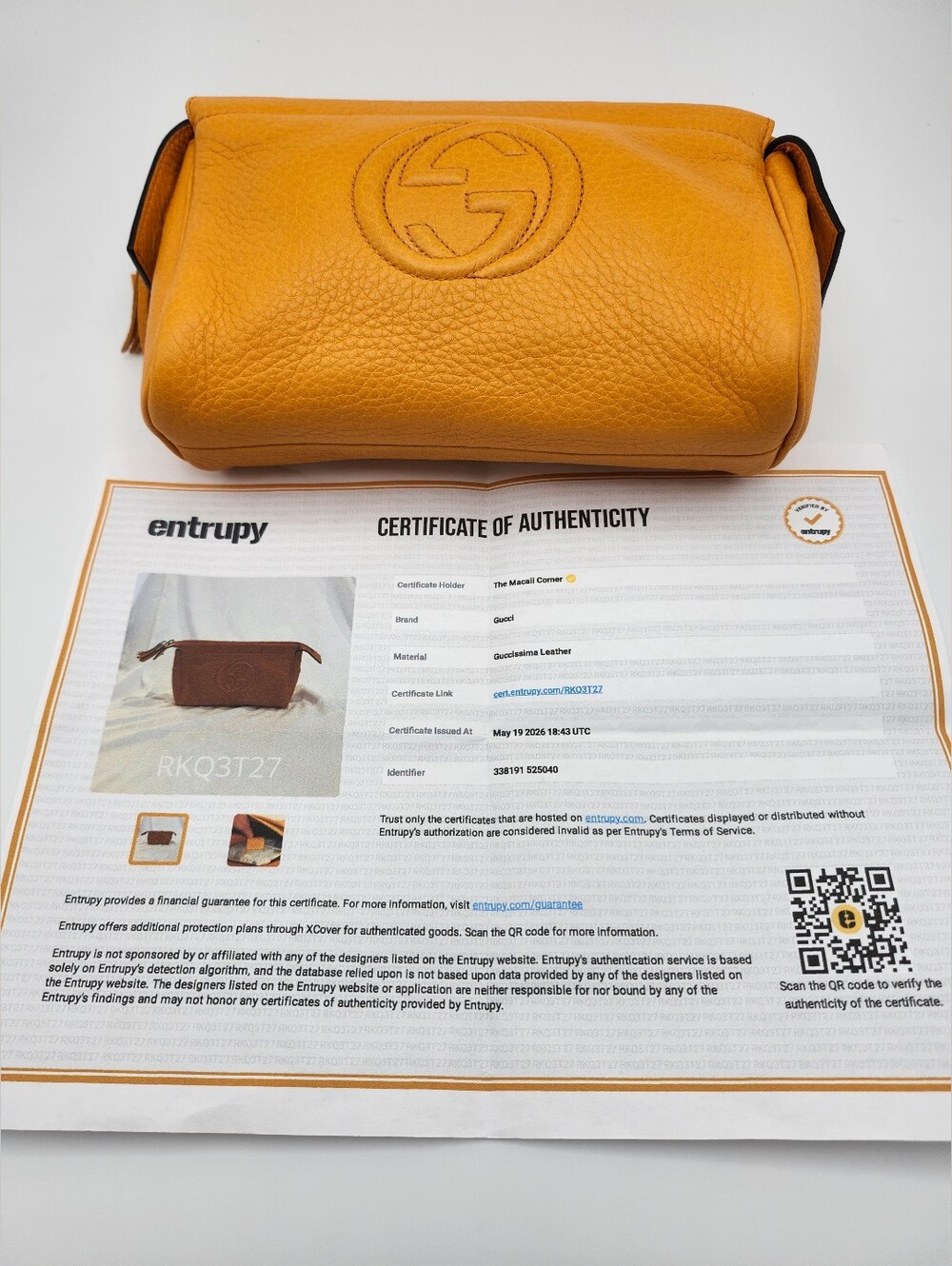 Gucci Soho Cosmetic Clutch Bag Yellow/Orange Leather W Chain & Cert Of Authen - Picture 15 of 16